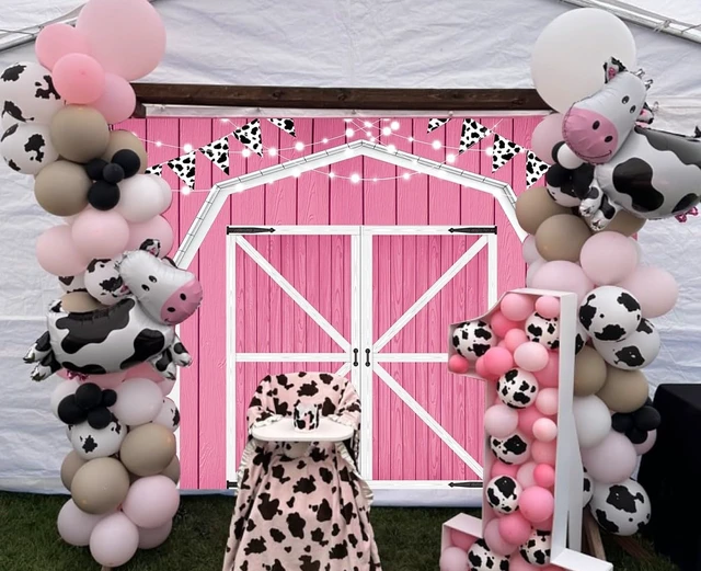 Alt view image 2 of 6 - Pink Barn Door Wooden Farmhouse Backdrop 8×6FT Pink Barn Door Photography Backdrop Rustic Country Scene Farm Party Decoration Photo Props