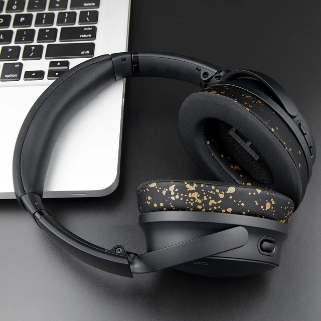 Alt view image 2 of 7 - Cooling Gel Earpads Replacement for Bose QuietComfort 45 (QC45)/QuietComfort SE (QC SE)/Quiet Comfort Wireless Over-Ear Headphones, Ear Pads Cushions with Ice Silk Fabric - Black Gold