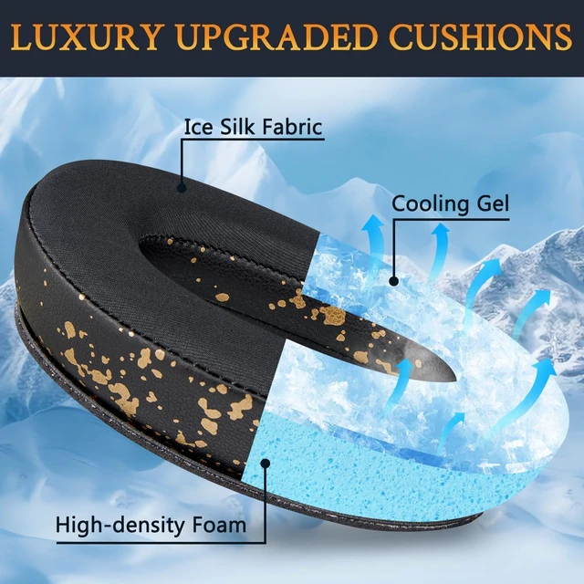 Alt view image 5 of 7 - Cooling Gel Earpads Replacement for Bose QuietComfort 45 (QC45)/QuietComfort SE (QC SE)/Quiet Comfort Wireless Over-Ear Headphones, Ear Pads Cushions with Ice Silk Fabric - Black Gold