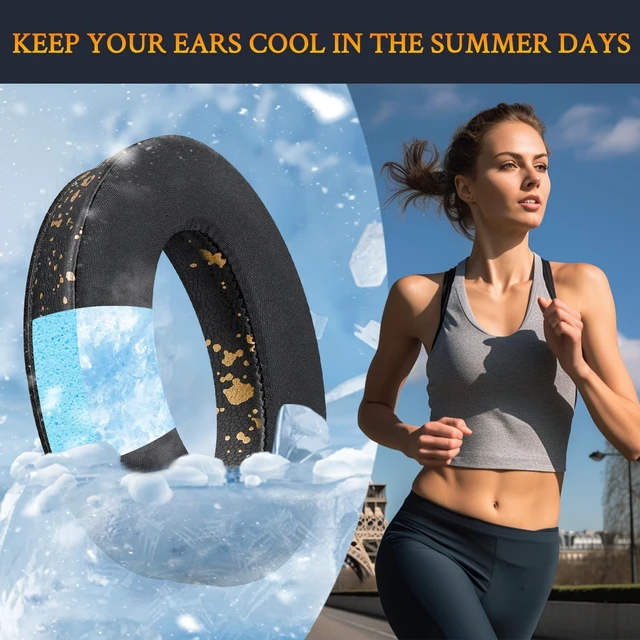 Alt view image 6 of 7 - Cooling Gel Earpads Replacement for Bose QuietComfort 45 (QC45)/QuietComfort SE (QC SE)/Quiet Comfort Wireless Over-Ear Headphones, Ear Pads Cushions with Ice Silk Fabric - Black Gold