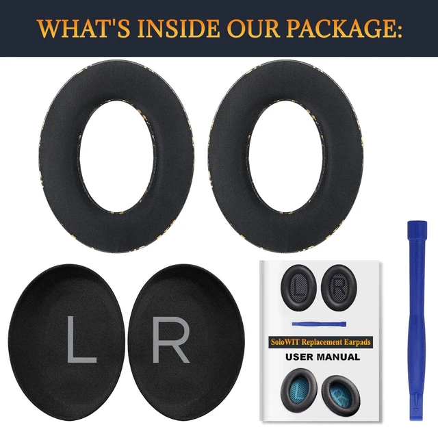 Alt view image 7 of 7 - Cooling Gel Earpads Replacement for Bose QuietComfort 45 (QC45)/QuietComfort SE (QC SE)/Quiet Comfort Wireless Over-Ear Headphones, Ear Pads Cushions with Ice Silk Fabric - Black Gold