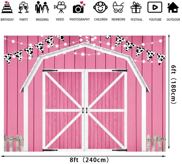 Alt view image 5 of 6 - Pink Barn Door Wooden Farmhouse Backdrop 8×6FT Pink Barn Door Photography Backdrop Rustic Country Scene Farm Party Decoration Photo Props