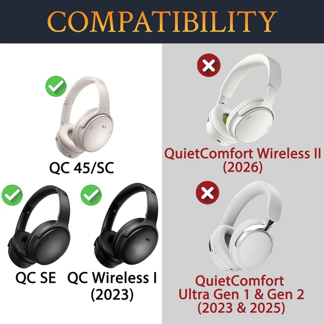 Alt view image 2 of 6 - Cooling Gel Earpads Replacement for Bose QuietComfort 45 (QC45)/QuietComfort SE (QC SE)/Quiet Comfort Wireless Over-Ear Headphones, Ear Pads Cushions with Ice Silk Fabric - White