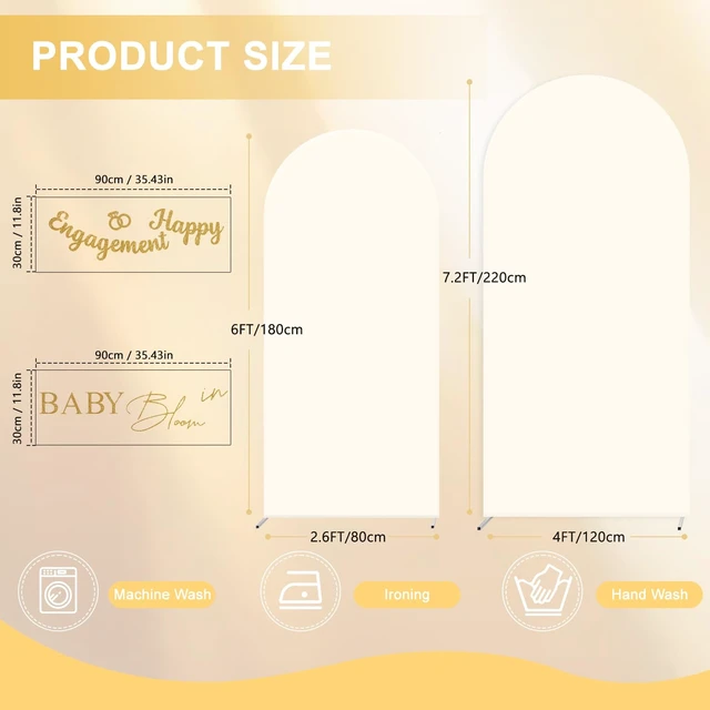 Alt view image 2 of 6 - Set of 2 Arch Backdrop Cover 7.2FT, 6FT Beige and Baby in Bloom and Happy Engagement Decal Sign - Adjustable Wedding Arch Cover Spandex for Wedding Birthday Baby Shower Banquet Decoration