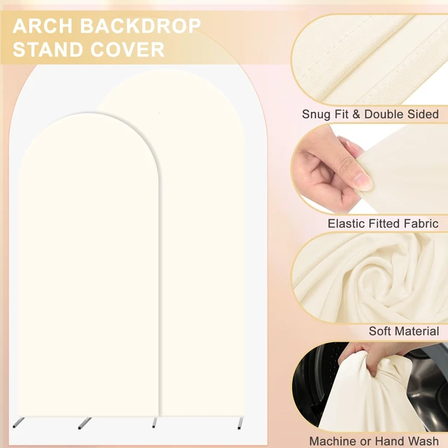 Alt view image 4 of 6 - Set of 2 Arch Backdrop Cover 7.2FT, 6FT Beige and Baby in Bloom and Happy Engagement Decal Sign - Adjustable Wedding Arch Cover Spandex for Wedding Birthday Baby Shower Banquet Decoration