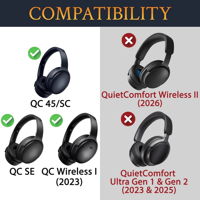Alt view image 3 of 7 - Cooling Gel Earpads Replacement for Bose QuietComfort 45 (QC45)/QuietComfort SE (QC SE)/Quiet Comfort Wireless Over-Ear Headphones, Ear Pads Cushions with Ice Silk Fabric - Navy Blue