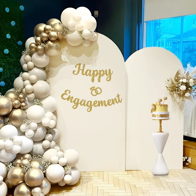 Alt view image 3 of 6 - Set of 2 Arch Backdrop Cover 7.2FT, 6FT Beige and Baby in Bloom and Happy Engagement Decal Sign - Adjustable Wedding Arch Cover Spandex for Wedding Birthday Baby Shower Banquet Decoration