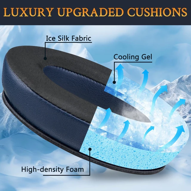Alt view image 5 of 7 - Cooling Gel Earpads Replacement for Bose QuietComfort 45 (QC45)/QuietComfort SE (QC SE)/Quiet Comfort Wireless Over-Ear Headphones, Ear Pads Cushions with Ice Silk Fabric - Navy Blue