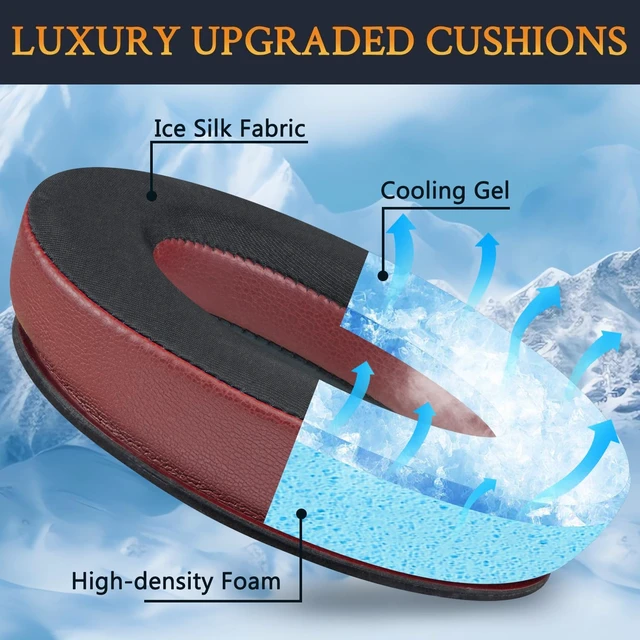 Alt view image 3 of 5 - Cooling Gel Earpads Replacement for Bose QuietComfort 45 (QC45)/QuietComfort SE (QC SE)/Quiet Comfort Wireless Over-Ear Headphones, Ear Pads Cushions with Ice Silk Fabric - Burgundy