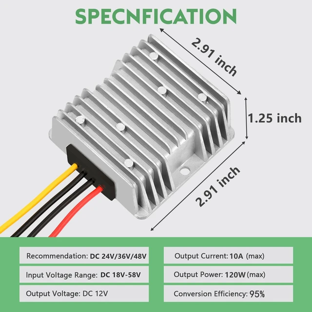 Alt view image 2 of 7 - 10A 120W Golf Cart DC 18V 20V 24V 36V 48V Step Down to DC 12V Converter Voltage Regulator Reducer Power Buck Converter with Fuse(Inputs 18V-58V to 12V 10A)