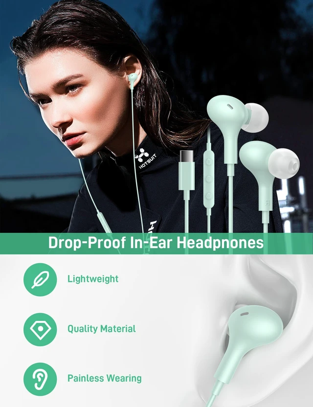 Alt view image 2 of 7 - USB C Headphones for Apple/iPhone Duo 18 17 16 15 Wired Earbuds with Case Soft Small in Ear Buds HiFi Type C USBC Earphones Corded Wire with Microphone Volume Control for Samsung S26 S25/Pixel 11 10