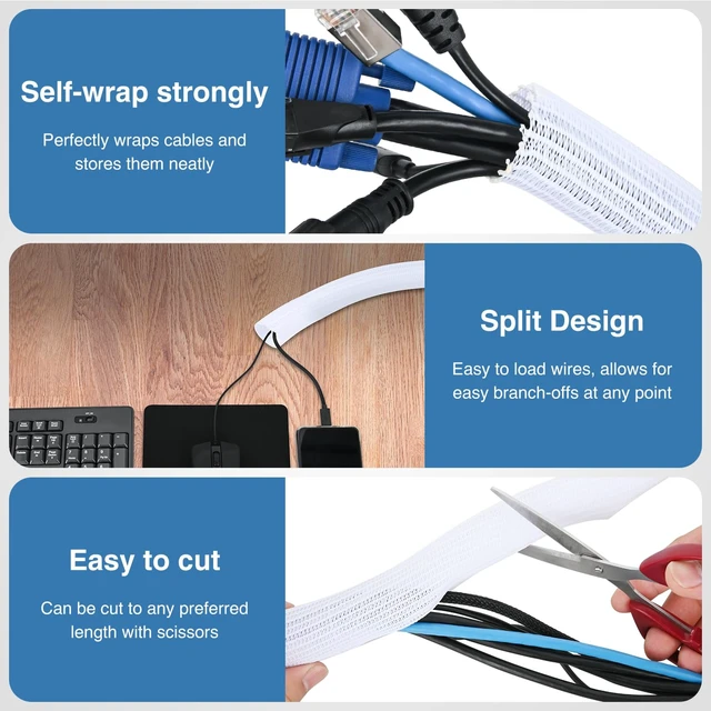 Alt view image 3 of 7 - Cable Sleeve,25ft-1inch Cord Management Sleeves White Wire Loom Braided Sleeving, Split Self Wrapping Wire Loom for Computer Electrical Automotive Harness Protector Organizer, White