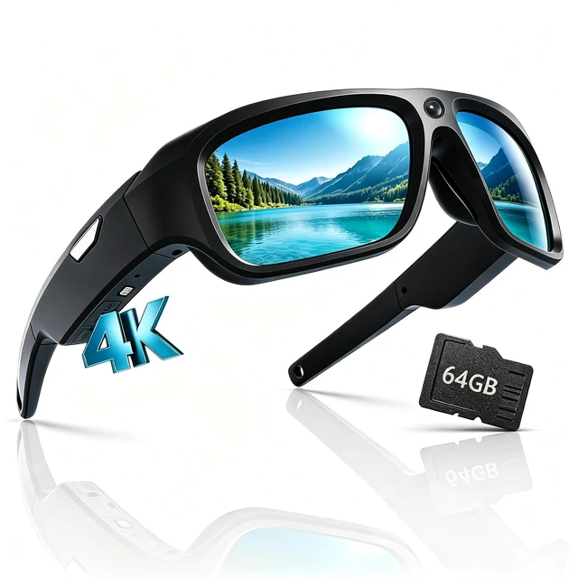 Main image of 4K Camera Glasses with 64GB Card, 30FPS Smart Video Recording Sunglasses Safety Glasses with Camera,Up to 90-Min Battery,UV400,Type-C Rechargeable POV Camera for Men Women,Cycling & Hiking