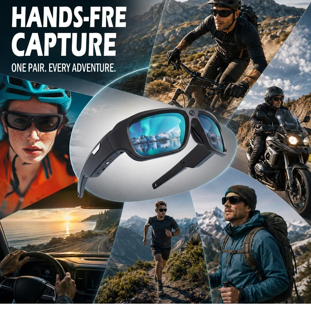 Alt view image 4 of 7 - 4K Camera Glasses with 64GB Card, 30FPS Smart Video Recording Sunglasses Safety Glasses with Camera,Up to 90-Min Battery,UV400,Type-C Rechargeable POV Camera for Men Women,Cycling & Hiking