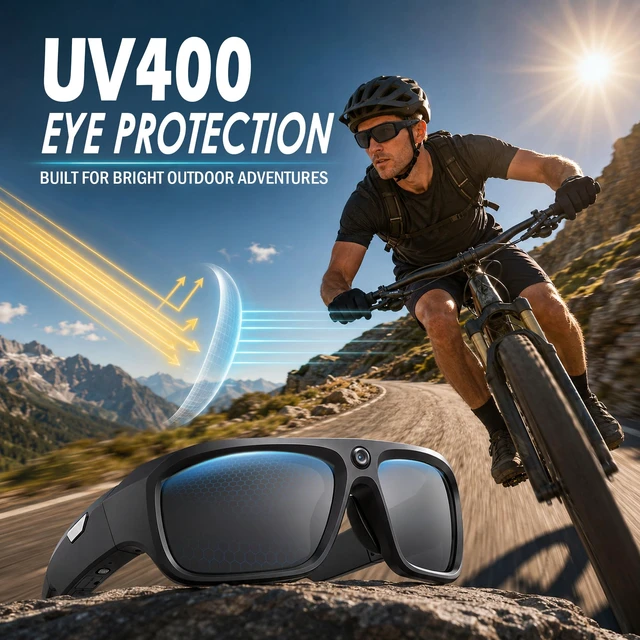 Alt view image 3 of 7 - 4K Camera Glasses with 64GB Card, 30FPS Smart Video Recording Sunglasses Safety Glasses with Camera,Up to 90-Min Battery,UV400,Type-C Rechargeable POV Camera for Men Women,Cycling & Hiking