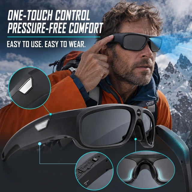 Alt view image 6 of 7 - 4K Camera Glasses with 64GB Card, 30FPS Smart Video Recording Sunglasses Safety Glasses with Camera,Up to 90-Min Battery,UV400,Type-C Rechargeable POV Camera for Men Women,Cycling & Hiking