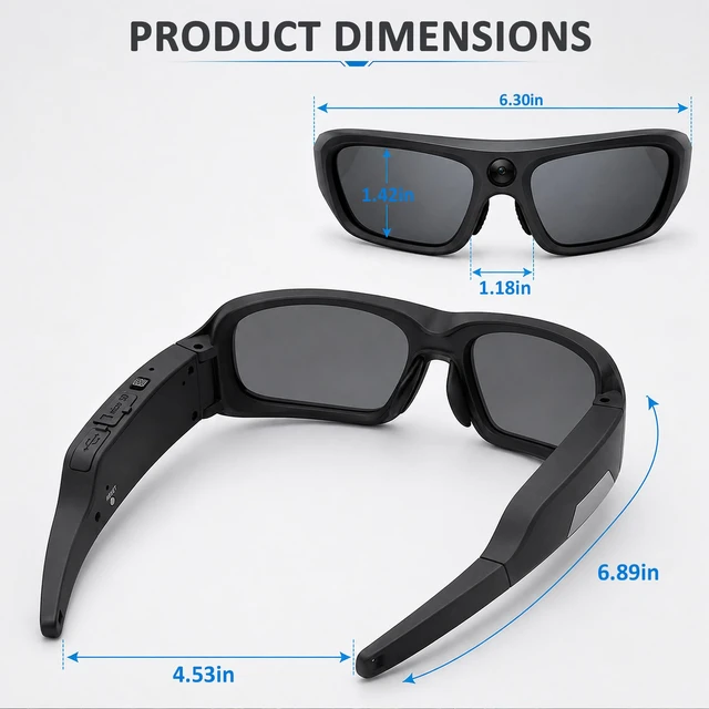 Alt view image 7 of 7 - 4K Camera Glasses with 64GB Card, 30FPS Smart Video Recording Sunglasses Safety Glasses with Camera,Up to 90-Min Battery,UV400,Type-C Rechargeable POV Camera for Men Women,Cycling & Hiking
