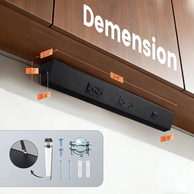 Alt view image 7 of 7 - 24 in Under Cabinet Outlet Strip, GFCI Outlet, 2500W Rating 2×20A TR Outlets with USB-A & USB-C, Modular Extension System (No Cutting), 125V 20A, ETL Listed