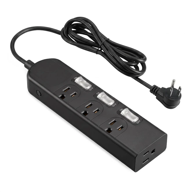 Main image of 4 Outlets Small Power Strip with 3 Individual Switches,1500W/12A, 6FT Wall Mount, Overload Protection Switch, 16AWG Flat Plug Extension Cord,Wide-Spaced,for Aquarium, Home, Office, School Black