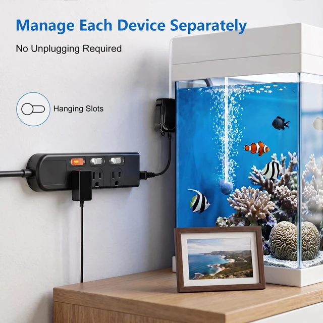 Alt view image 3 of 7 - 4 Outlets Small Power Strip with 3 Individual Switches,1500W/12A, 6FT Wall Mount, Overload Protection Switch, 16AWG Flat Plug Extension Cord,Wide-Spaced,for Aquarium, Home, Office, School Black