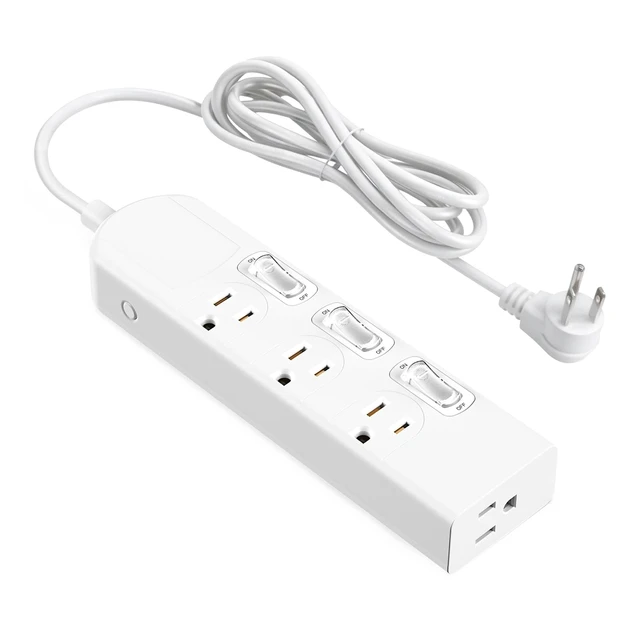 Main image of 4 Outlets Small Power Strip with 3 Individual Switches,1500W/12A, 6FT Wall Mount, Overload Protection Switch, 16AWG Flat Plug Extension Cord,Wide-Spaced,for Aquarium, Home, Office, School White