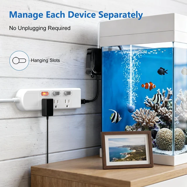 Alt view image 4 of 7 - 4 Outlets Small Power Strip with 3 Individual Switches,1500W/12A, 6FT Wall Mount, Overload Protection Switch, 16AWG Flat Plug Extension Cord,Wide-Spaced,for Aquarium, Home, Office, School White