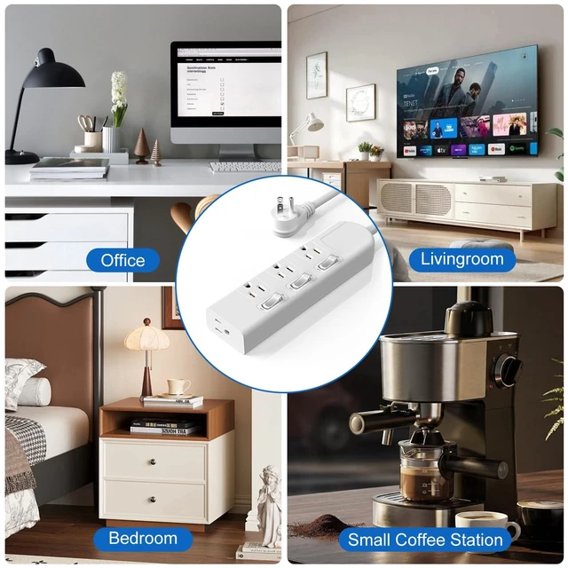 Alt view image 6 of 7 - 4 Outlets Small Power Strip with 3 Individual Switches,1500W/12A, 6FT Wall Mount, Overload Protection Switch, 16AWG Flat Plug Extension Cord,Wide-Spaced,for Aquarium, Home, Office, School White