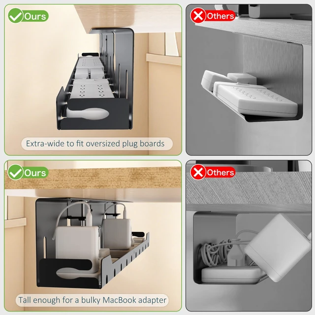Alt view image 3 of 7 - Under Desk Cable Management Tray 32 in, Metal Cable Holder, Black Open Frame Cable Raceways, No Drill Clamp/Screw Mount, Cord Organizer for Home Office & Standing Desk