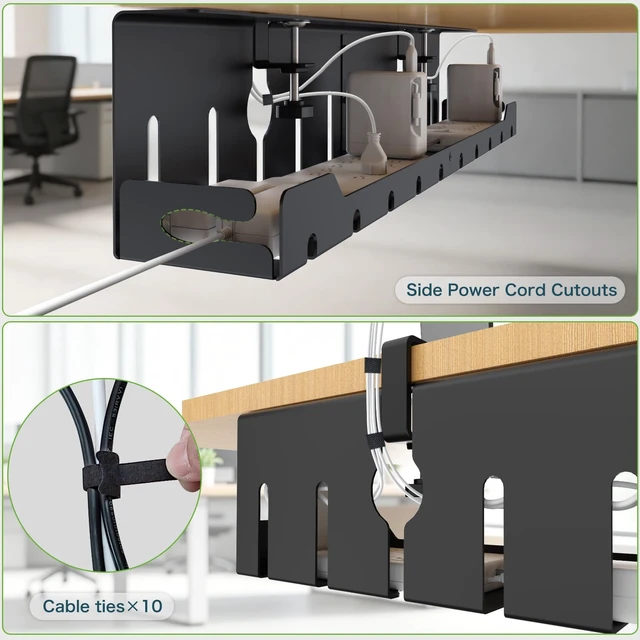 Alt view image 6 of 7 - Under Desk Cable Management Tray 32 in, Metal Cable Holder, Black Open Frame Cable Raceways, No Drill Clamp/Screw Mount, Cord Organizer for Home Office & Standing Desk