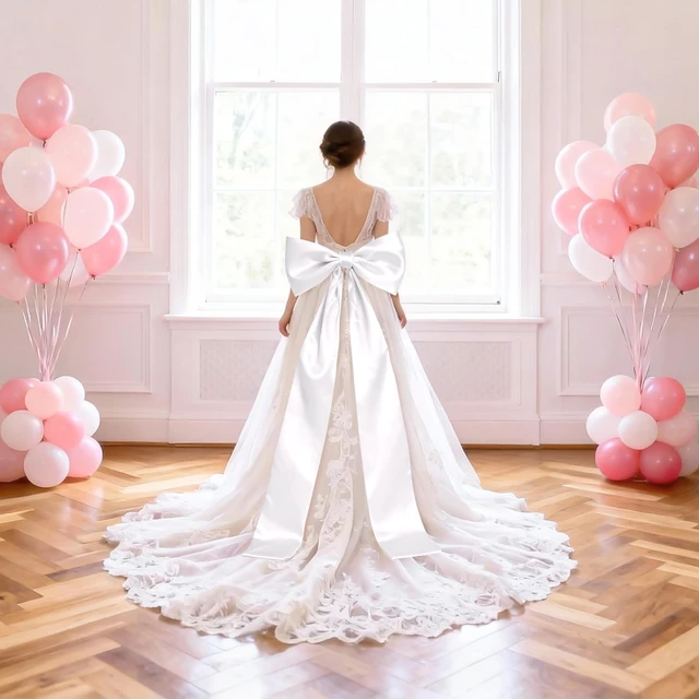 Alt view image 5 of 7 - Extra Long Satin White Bow, 70x20 Inch Coquette Room Wall Decor Large Bow Backdrop For Girls Room, Coquette Decor For Valentine's Day Bachelorette Bridal Shower Wedding Birthday
