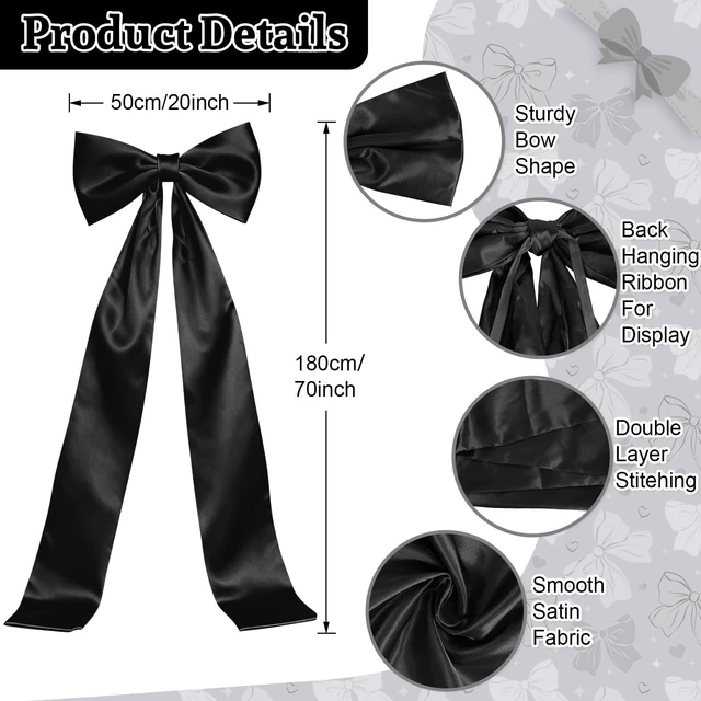 Alt view image 2 of 7 - Extra Long Satin Black Bow, 70x20 Inch Coquette Room Wall Decor Large Bow Backdrop For Girls Room, Coquette Decor For Valentine's Day Bachelorette Bridal Shower Wedding Birthday Christmas