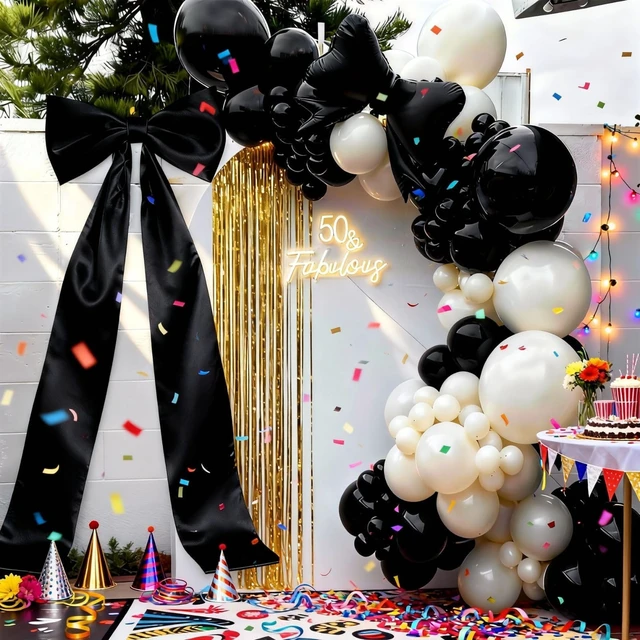 Alt view image 4 of 7 - Extra Long Satin Black Bow, 70x20 Inch Coquette Room Wall Decor Large Bow Backdrop For Girls Room, Coquette Decor For Valentine's Day Bachelorette Bridal Shower Wedding Birthday Christmas