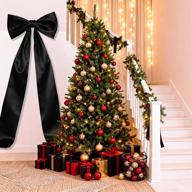 Alt view image 7 of 7 - Extra Long Satin Black Bow, 70x20 Inch Coquette Room Wall Decor Large Bow Backdrop For Girls Room, Coquette Decor For Valentine's Day Bachelorette Bridal Shower Wedding Birthday Christmas