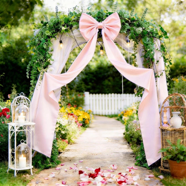 Main image of Extra Long Satin Pink Bow, 70x20 Inch Coquette Room Wall Decor Large Bow Backdrop For Girls Room, Coquette Decor For Valentine's Day Bachelorette Bridal Shower Wedding Birthday Christmas