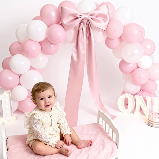 Alt view image 6 of 7 - Extra Long Satin Pink Bow, 70x20 Inch Coquette Room Wall Decor Large Bow Backdrop For Girls Room, Coquette Decor For Valentine's Day Bachelorette Bridal Shower Wedding Birthday Christmas