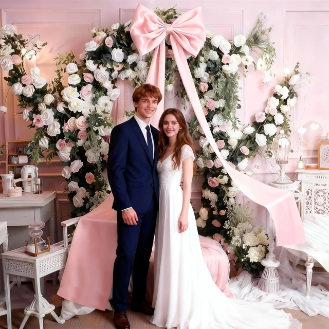 Alt view image 3 of 7 - Extra Long Satin Pink Bow, 70x20 Inch Coquette Room Wall Decor Large Bow Backdrop For Girls Room, Coquette Decor For Valentine's Day Bachelorette Bridal Shower Wedding Birthday Christmas