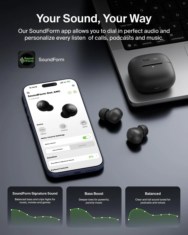 Alt view image 7 of 7 - SoundForm Dot ANC, Noise Cancelling Bluetooth Ear Buds, 30H Battery compact ergonomic fit, Multipoint connection, SoundForm app EQ, iPhone 17, MacBook, iPad compatible, IPX5 Water resistance