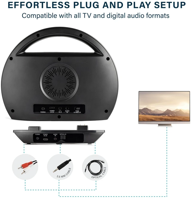 Alt view image 3 of 7 - Portable Wireless TV Speakers - Ideal for TV Watching Without The Blaring Volume - Wireless Speakers Designed for Hard of Hearing, Elderly, and Seniors