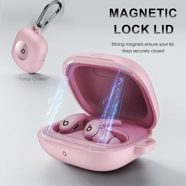 Alt view image 3 of 7 - for Beats Powerbeats Fit Case Cover, Shockproof Magnetic Case Magnetic Lock Lid Protective Cover for Powerbeats Fit 2025 Earbuds with Cleaner Kit & Carabiner, Pink