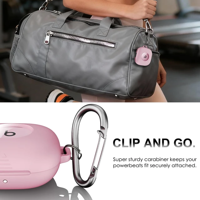 Alt view image 6 of 7 - for Beats Powerbeats Fit Case Cover, Shockproof Magnetic Case Magnetic Lock Lid Protective Cover for Powerbeats Fit 2025 Earbuds with Cleaner Kit & Carabiner, Pink