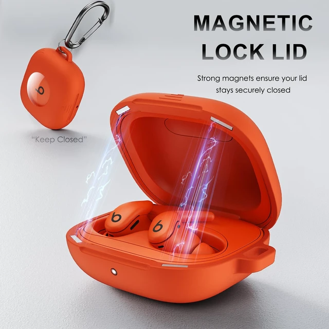 Alt view image 3 of 7 - for Beats Powerbeats Fit Case Cover, Shockproof Magnetic Case Magnetic Lock Lid Protective Cover for Powerbeats Fit 2025 Earbuds with Cleaner Kit & Carabiner, Orange