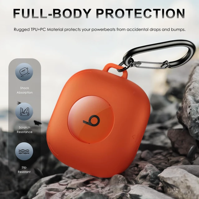 Alt view image 4 of 7 - for Beats Powerbeats Fit Case Cover, Shockproof Magnetic Case Magnetic Lock Lid Protective Cover for Powerbeats Fit 2025 Earbuds with Cleaner Kit & Carabiner, Orange