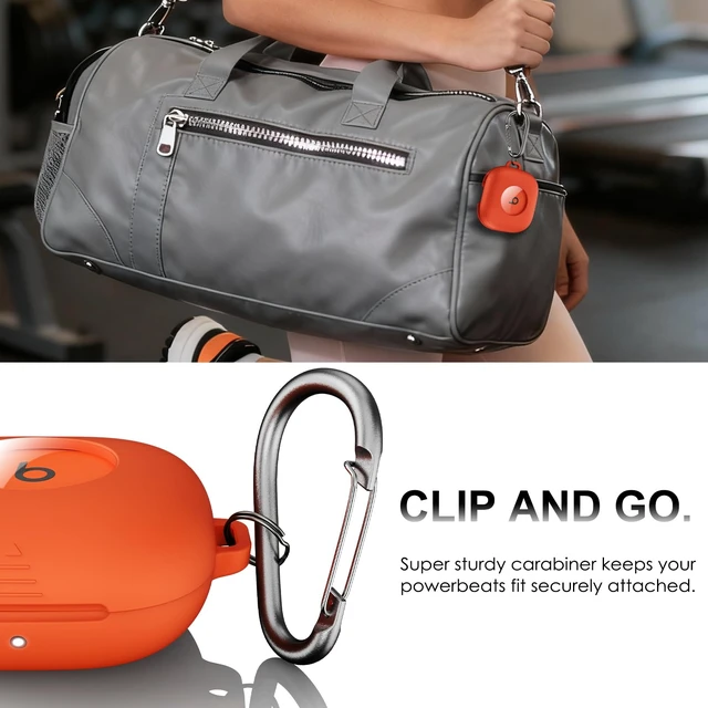 Alt view image 6 of 7 - for Beats Powerbeats Fit Case Cover, Shockproof Magnetic Case Magnetic Lock Lid Protective Cover for Powerbeats Fit 2025 Earbuds with Cleaner Kit & Carabiner, Orange