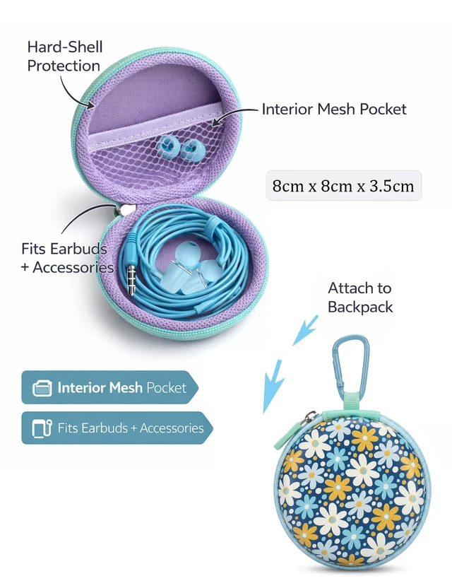 Alt view image 6 of 7 - 2-Pack Wired Earbuds with Cases, 3.5mm School Headphones,Daisies Butterfly 2-Pack Wired Student Earbuds with Braided Lanyard Carabiner Clips to Attach on School Backpacks, 2 Cases & Mics