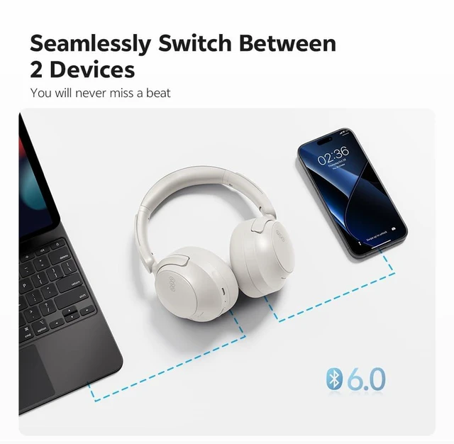 Alt view image 5 of 7 - H3S Adaptive Active Noise Cancelling Headphones, Hi-Res Audio LDAC 102H Playtime, Fast Charging, 360° Spatial Sound, Dual Connection, Bluetooth 6.0