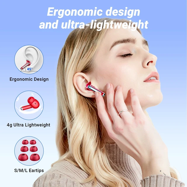 Alt view image 6 of 7 - Wireless Earbuds, Bluetooth 5.4 ear buds with 4 ENC Noise Cancelling Mics, Bluetooth Earbuds with 48H Playtime, IPX7 Waterproof Workout earbuds, Red headphones HiFi Sound LED Display for iOS Android