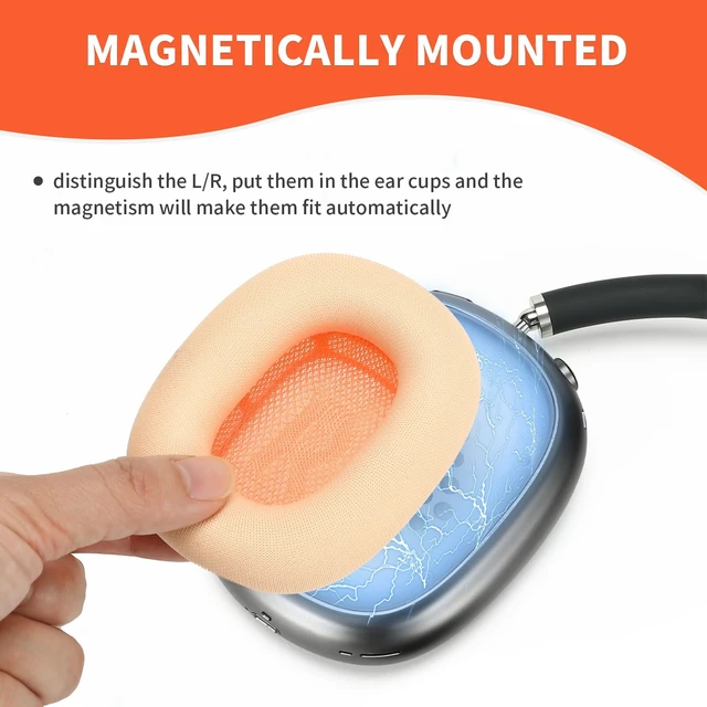 Alt view image 4 of 7 - mesh Fabric earpads for airpods max Ear Cushions,Compatible with airpods max Ear Pads(2024 Version),Noise Cancelling, Breathable,Magnetic mounting, not Falling Off (Orange)