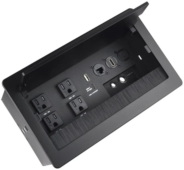 Main image of Conference Table Power hub Conference Table connectivity Box recessed Outlet Desk Outlet recessed Power Strip USB-c 65W Outlet Plug with USB Ports countertop Outlet Socket (Black)