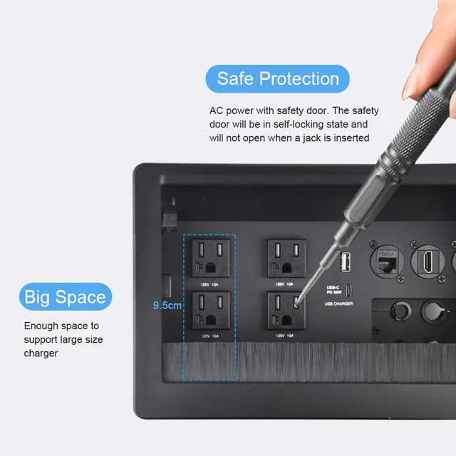 Alt view image 2 of 7 - Conference Table Power hub Conference Table connectivity Box recessed Outlet Desk Outlet recessed Power Strip USB-c 65W Outlet Plug with USB Ports countertop Outlet Socket (Black)