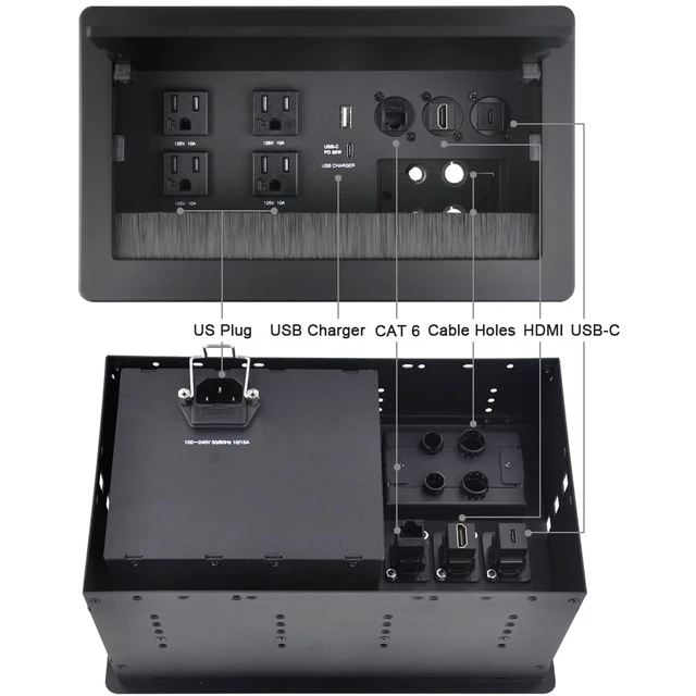 Alt view image 3 of 7 - Conference Table Power hub Conference Table connectivity Box recessed Outlet Desk Outlet recessed Power Strip USB-c 65W Outlet Plug with USB Ports countertop Outlet Socket (Black)